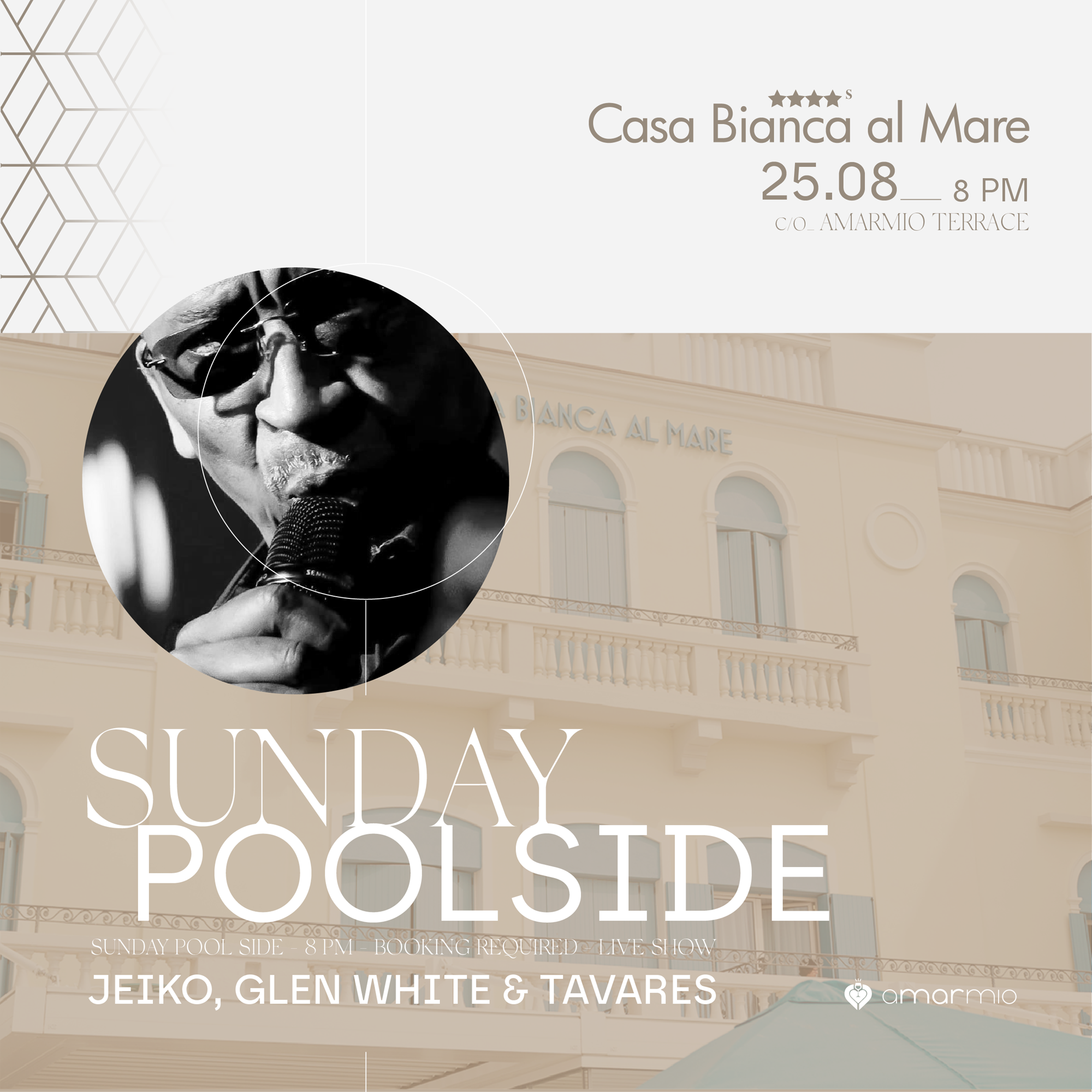 GEIKO, GLEN WHITE & TAVARES | DOMENICA 25 AGOSTO | AMARMIO 